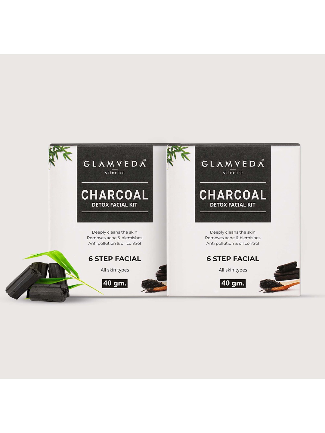 

GLAMVEDA Set of 2 Charcoal Detox Anti-Pollution Facial Kit with Aloevera 40 g each, Grey