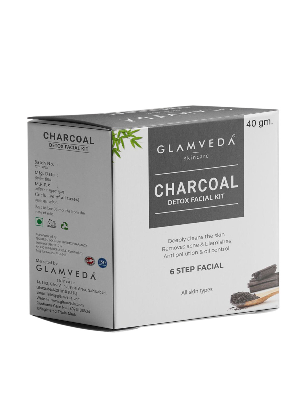 

GLAMVEDA Charcoal Detox Anti-Pollution Facial Kit with Aloevera 40 g, Grey