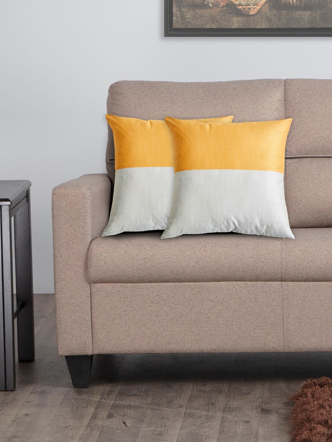 

Home Centre Multicoloured Set of 2 17"X17" Colourblocked Square Cushion Covers, Multi
