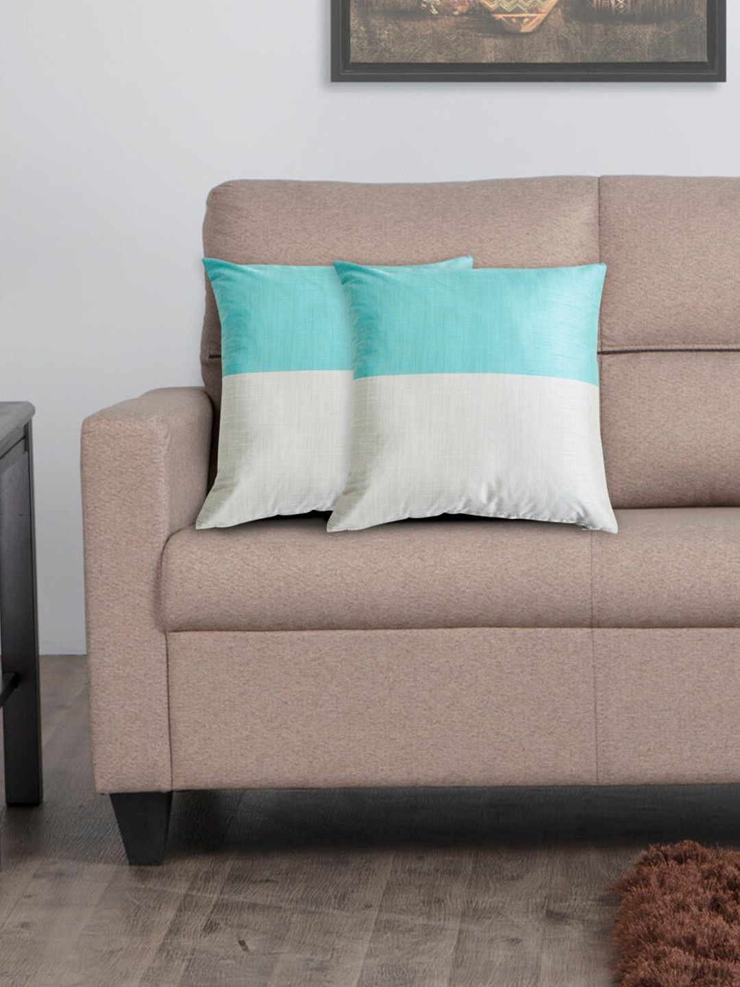 

Home Centre Grey & Teal Green Set of 2 Square Cushion Covers