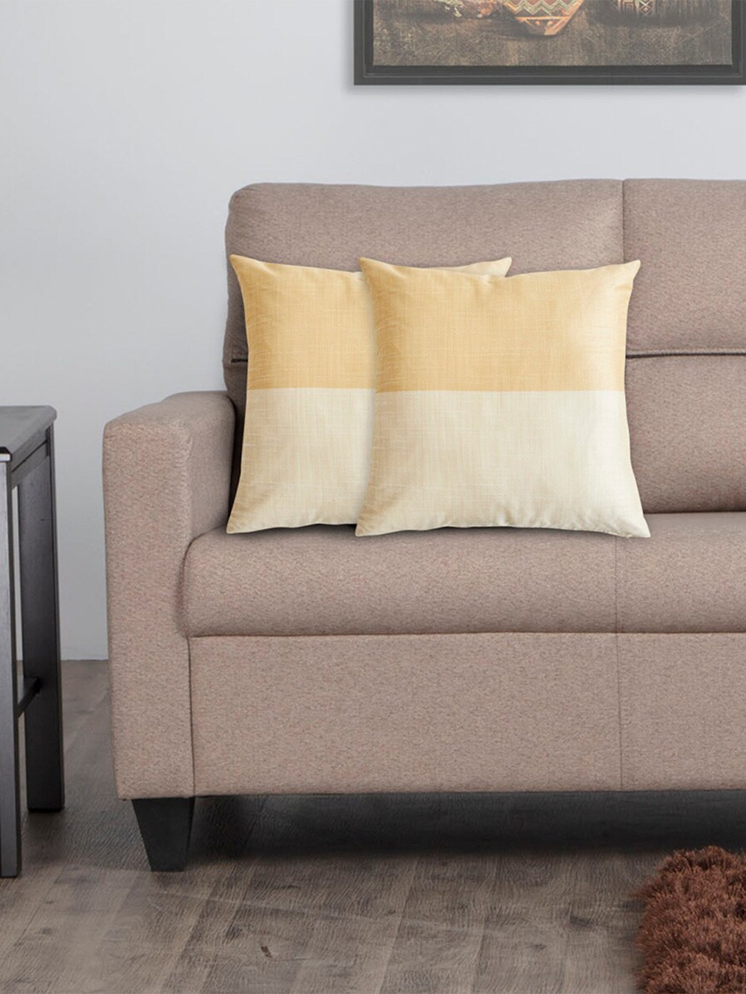 

Home Centre Beige & White Set of 2 Colourblocked Square Cushion Covers