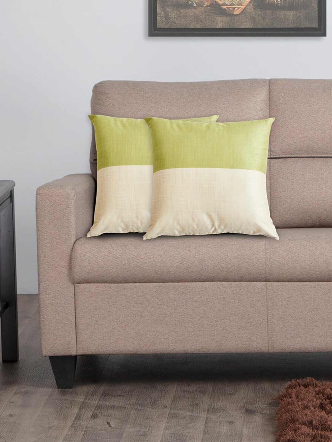 

Home Centre Lime Green & White Set of 2 Colourblocked Square Cushion Covers
