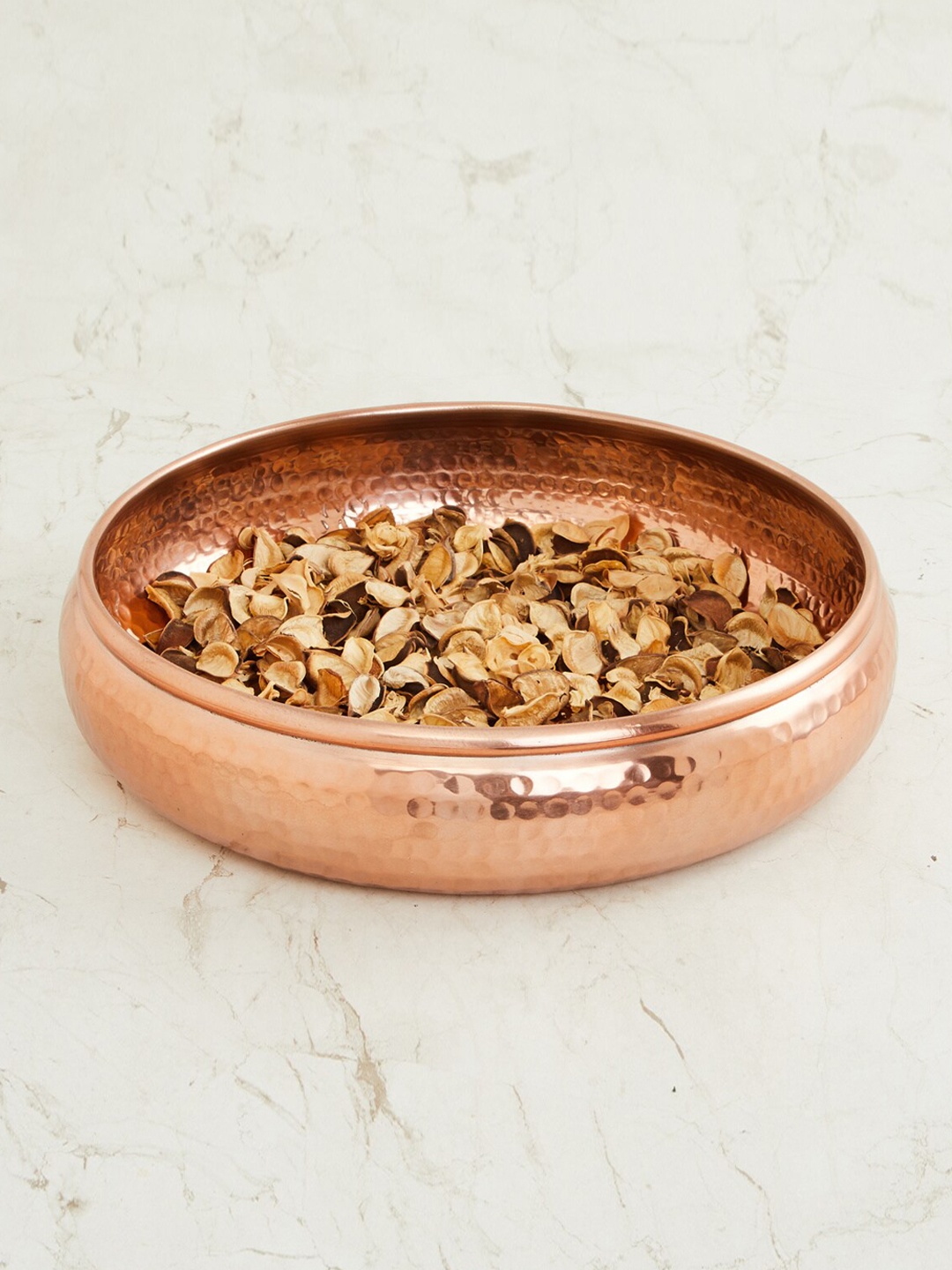 

Home Centre Gold-Toned Textured Metal Hammered Potpourri Bowl