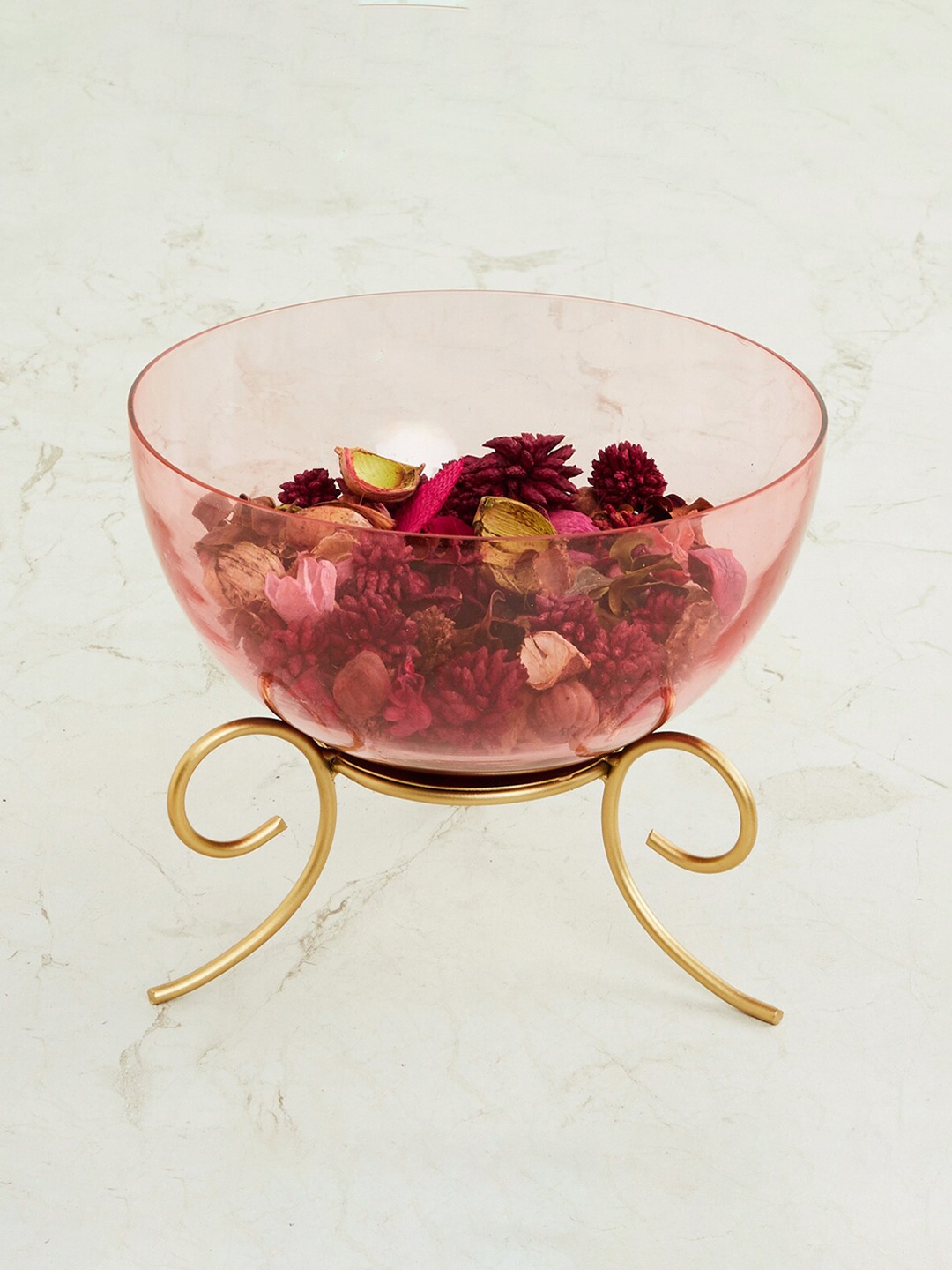 

Home Centre Pink & Gold-Toned Solid Glass Potpourri Bowl With Stand