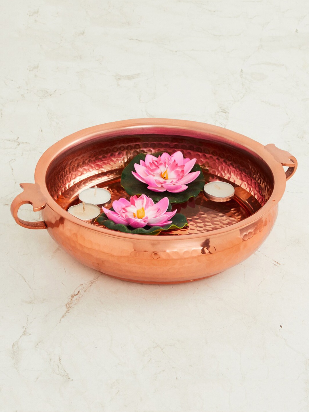 

Home Centre Bronze-Toned Textured Hammered Metal Urli Bowl