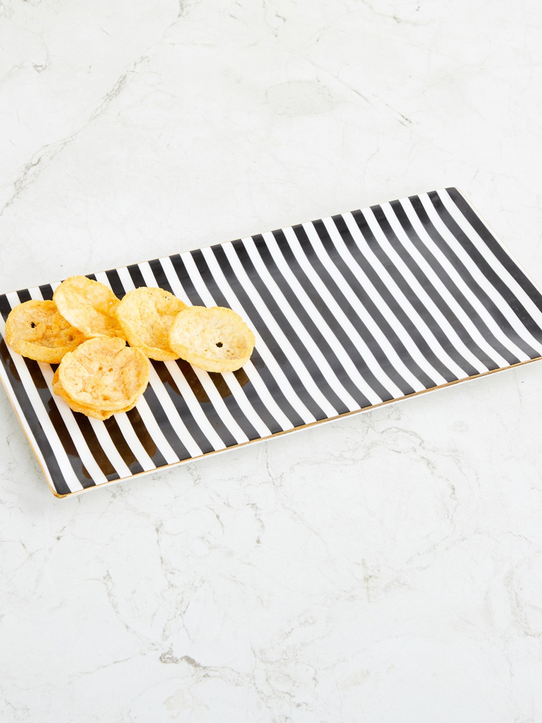 

Home Centre White & Black Andrey-Charlie Striped Bone China Platter