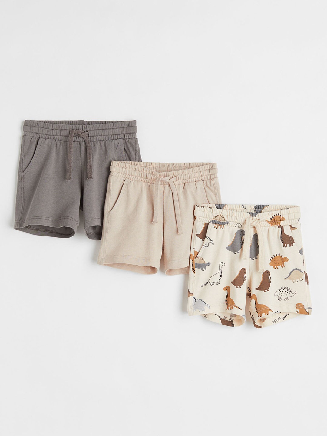 

H&M Pack of 3 Beige & Grey Printed Cotton Shorts