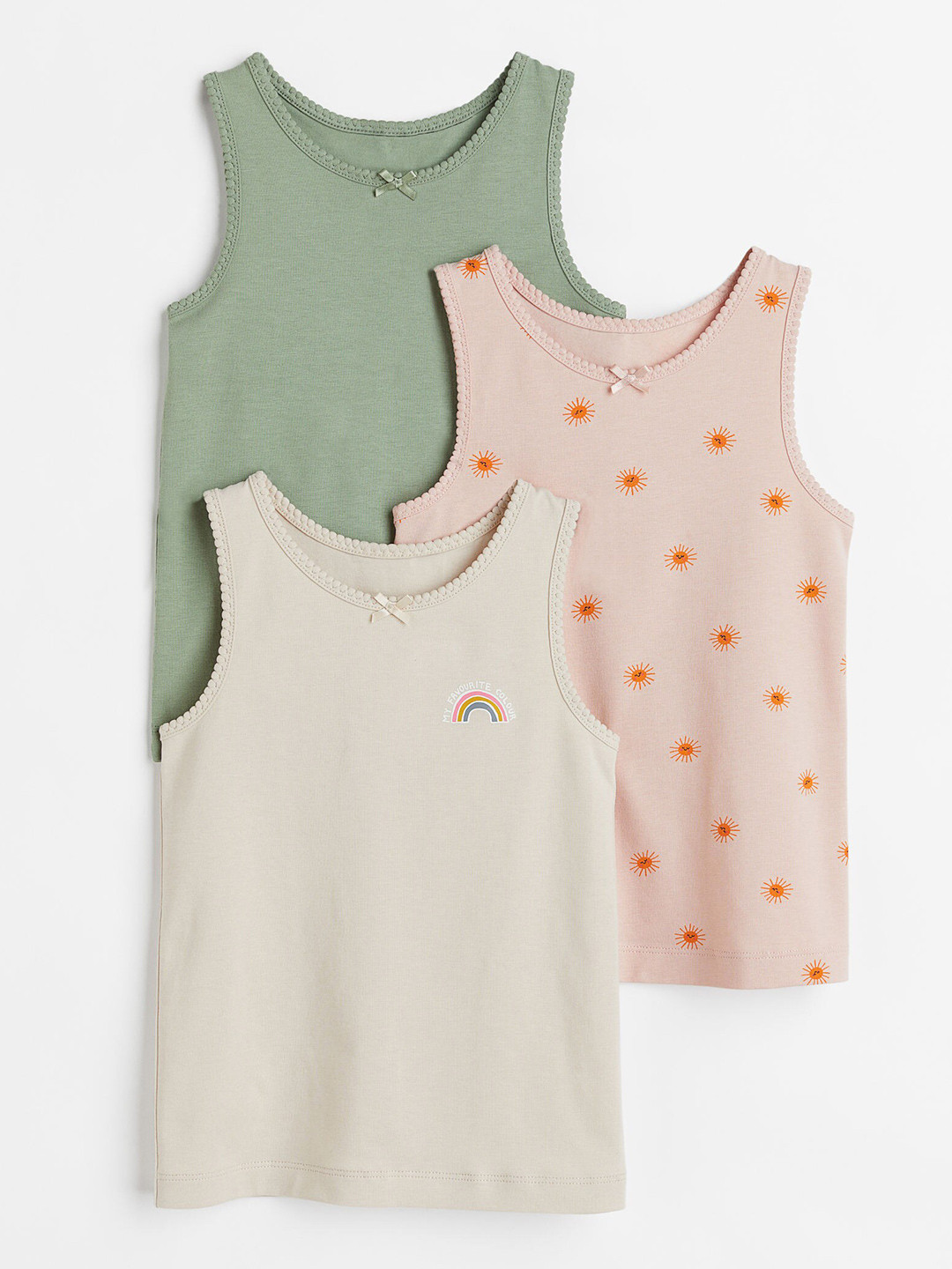 

H&M Girls 3-Pack Vest Tops, Beige