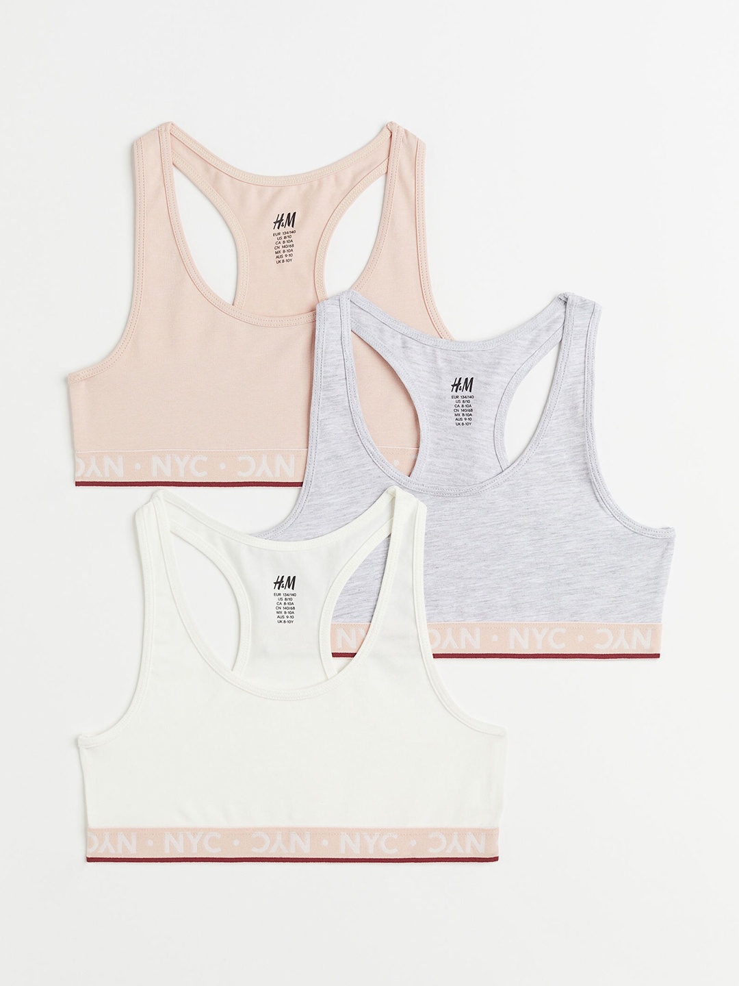 

H&M Pack of 3 Grey & Pink Cotton Crop Tops