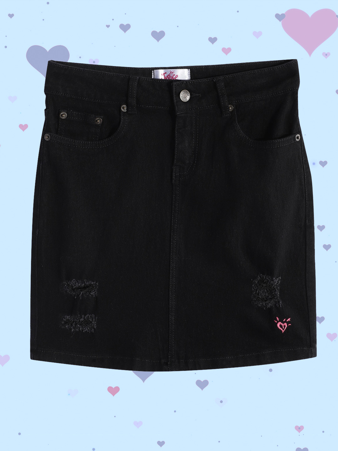 

JUSTICE Girls Black Solid Distressed Denim Skirt