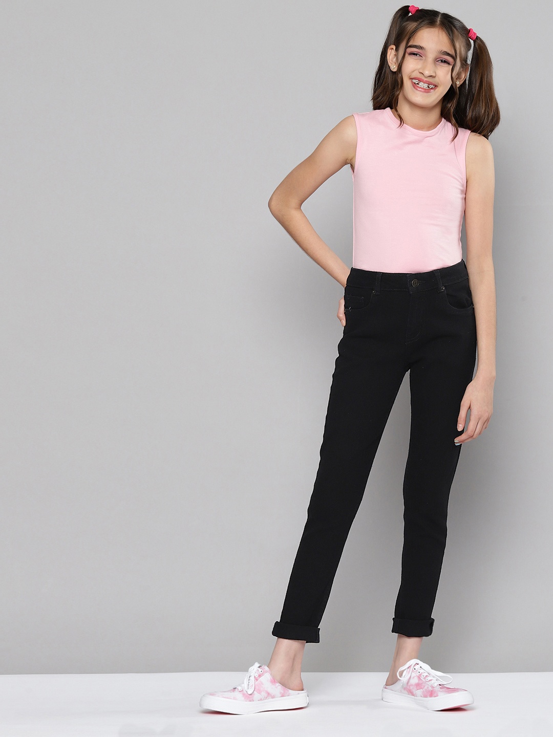 

JUSTICE Girls Black Pure Cotton Skinny Fit Stretchable Jeans