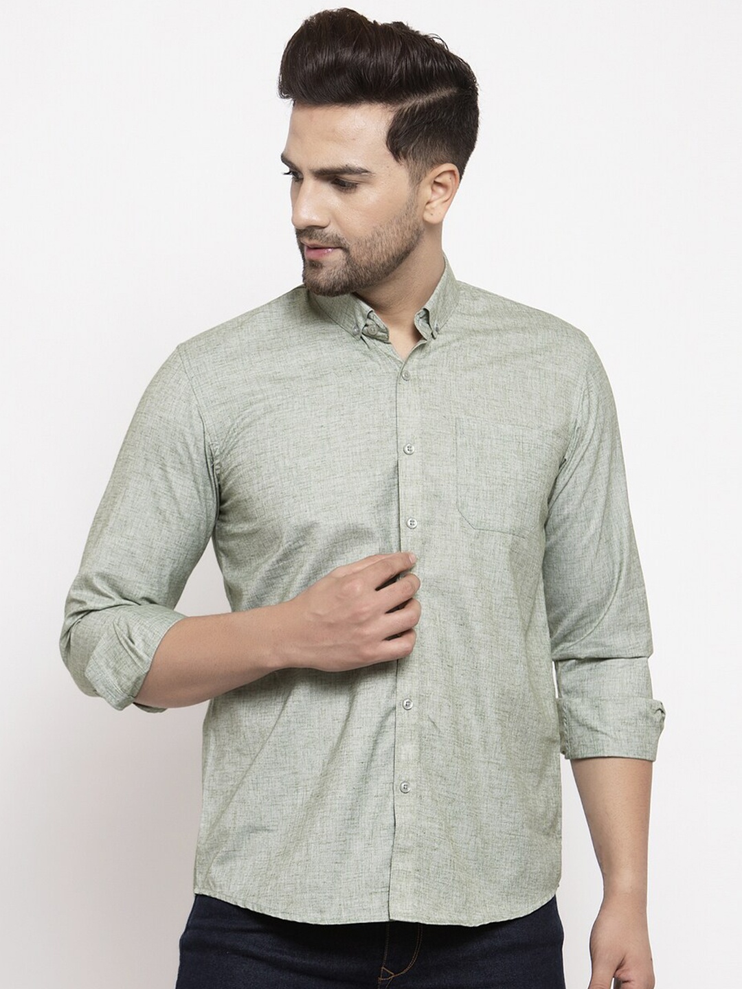 

JAINISH Men Green Smart Slim Fit Pure Cotton Casual Shirt