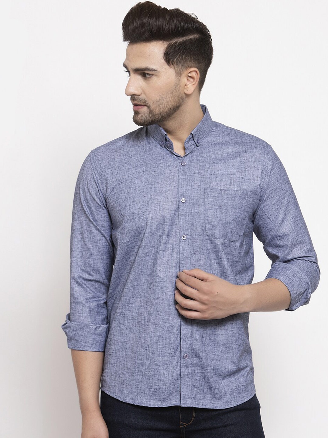 

JAINISH Men Grey Smart Slim Fit Button-Down Collar Pure Cotton Casual Shirt