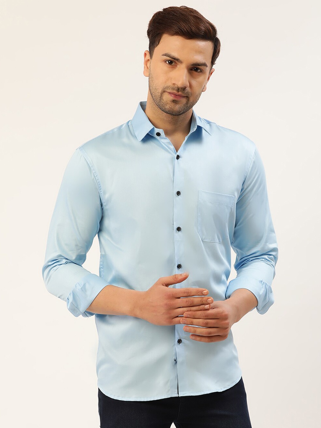 

JAINISH Men Blue Solid Smart Slim Fit Cotton Casual Shirt