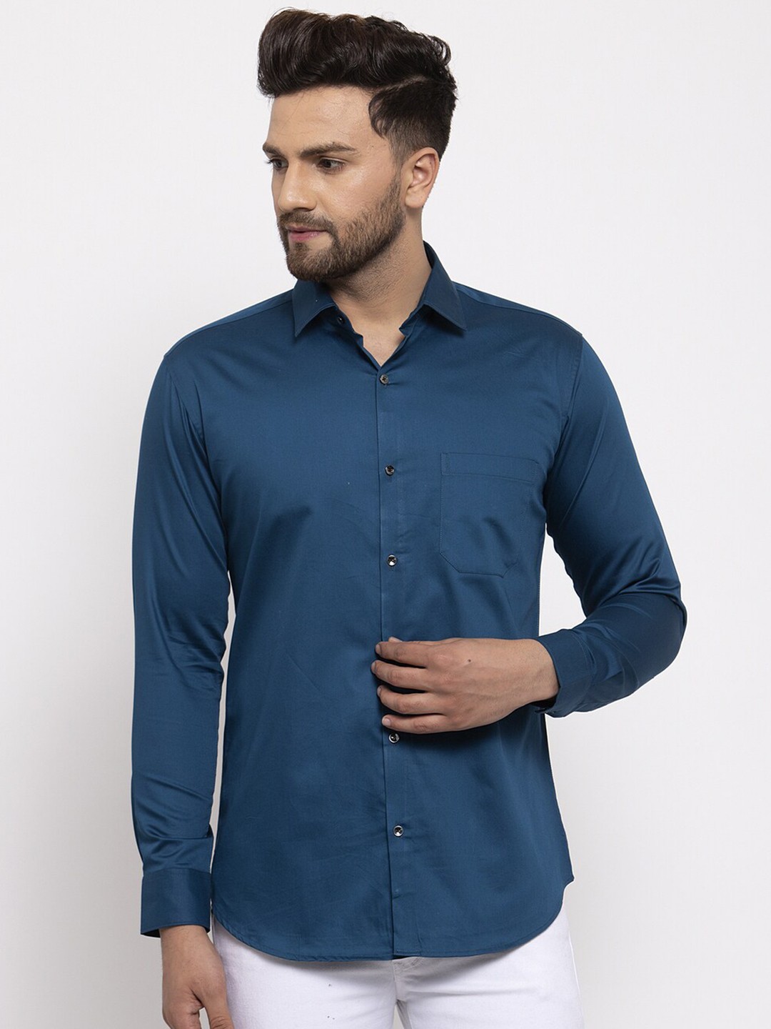 

JAINISH Men Navy Blue Smart Slim Fit Casual Shirt