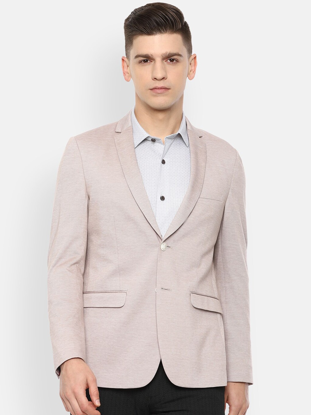 

Louis Philippe Sport Men Beige Self-Design Pure Cotton Single-Breasted Super Slim-Fit Casual Blazer