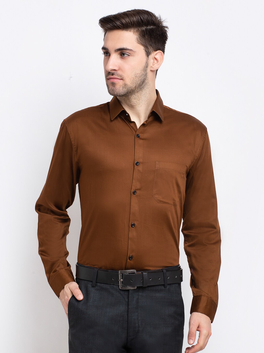 

JAINISH Men Dark Brown Smart Slim Fit Cotton Formal Shirt