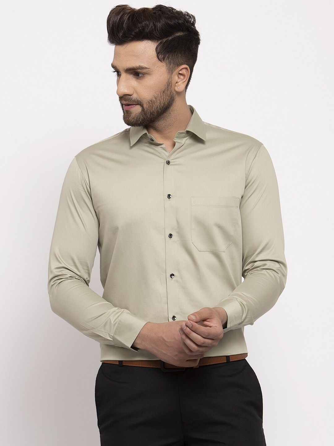 

JAINISH Men Grey Solid Smart Slim Fit Cotton Formal Shirt