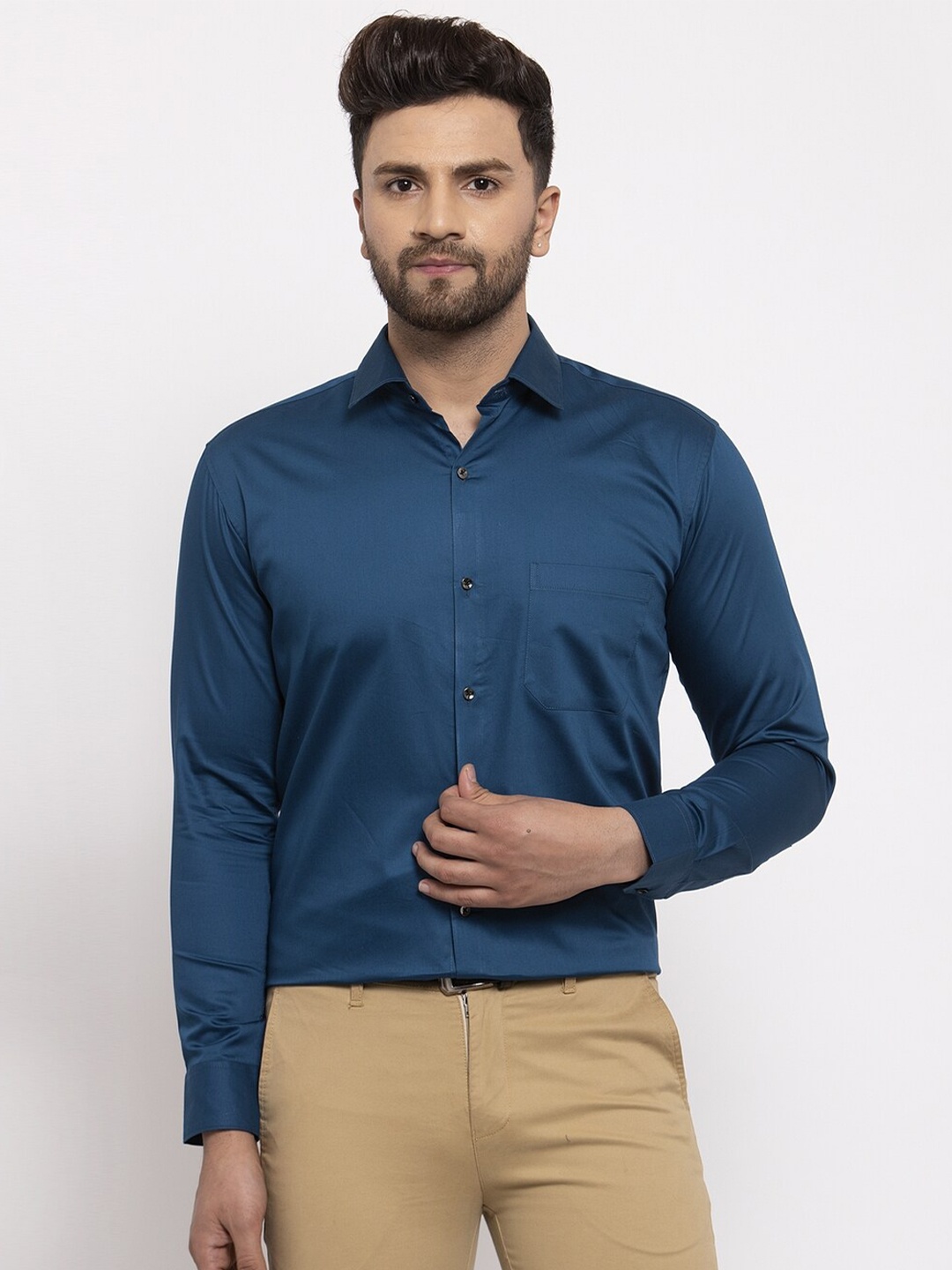 

JAINISH Men Navy Blue Smart Slim Fit Cotton Formal Shirt