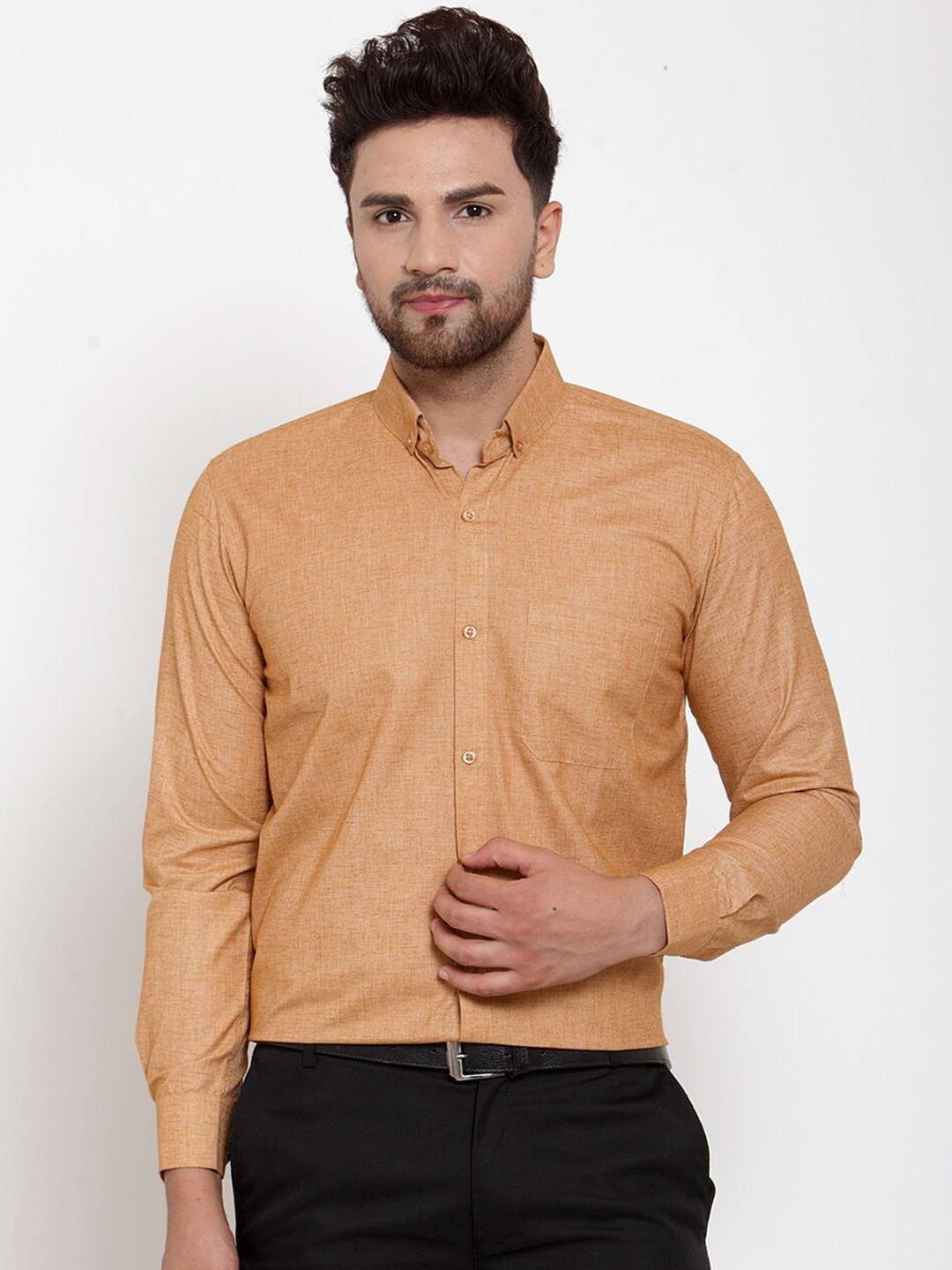 

JAINISH Men Rust Orange Smart Slim Fit Cotton Formal Shirt