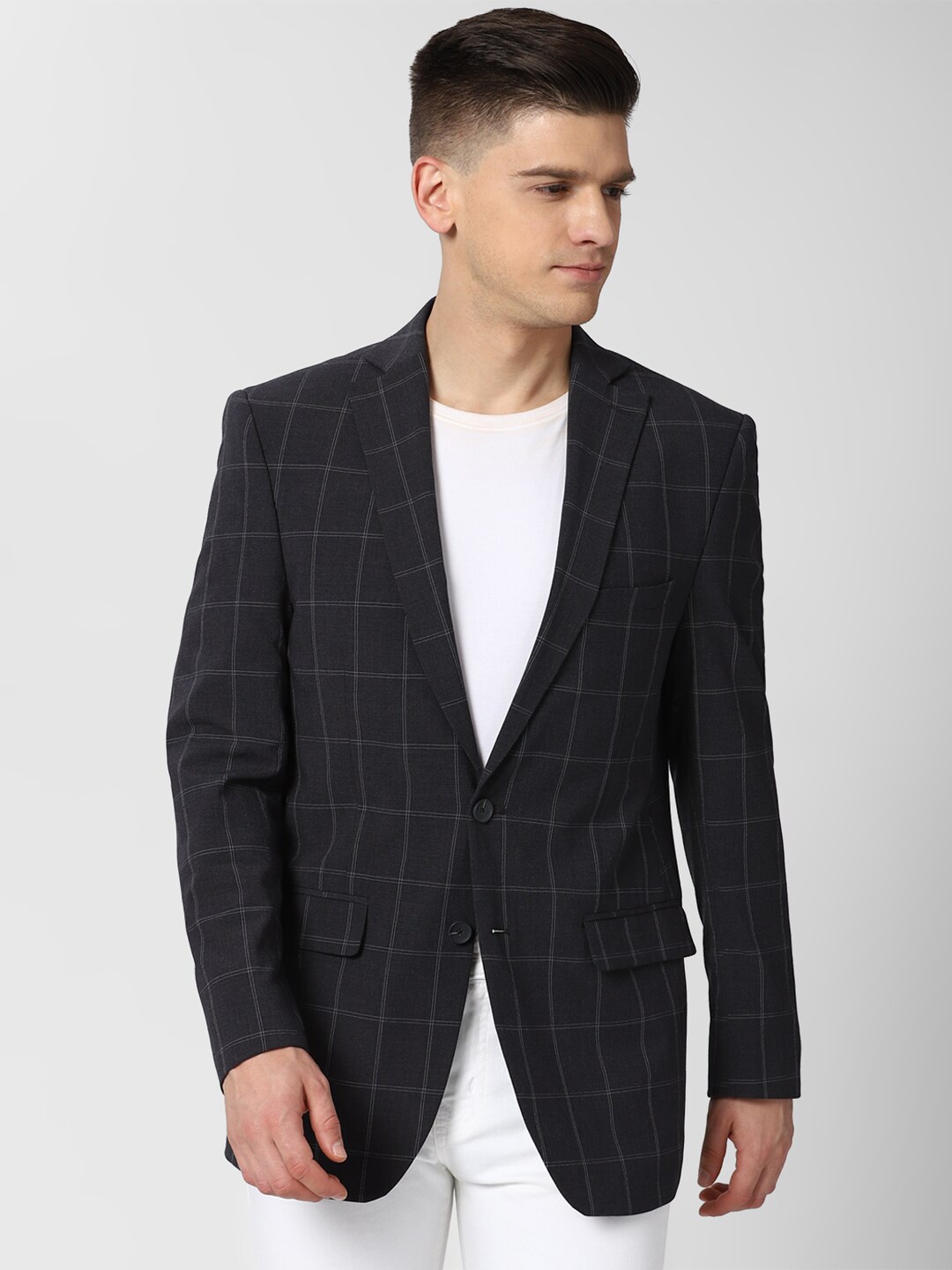 

Peter England Elite Men Black Checked Single-Breasted Blazers