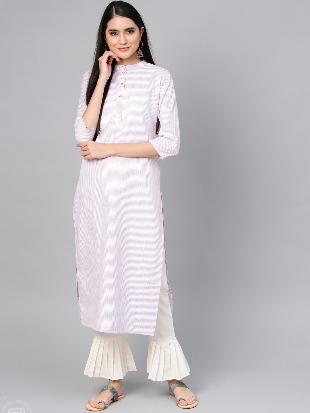 

Indo Era Women Purple Striped Kurta