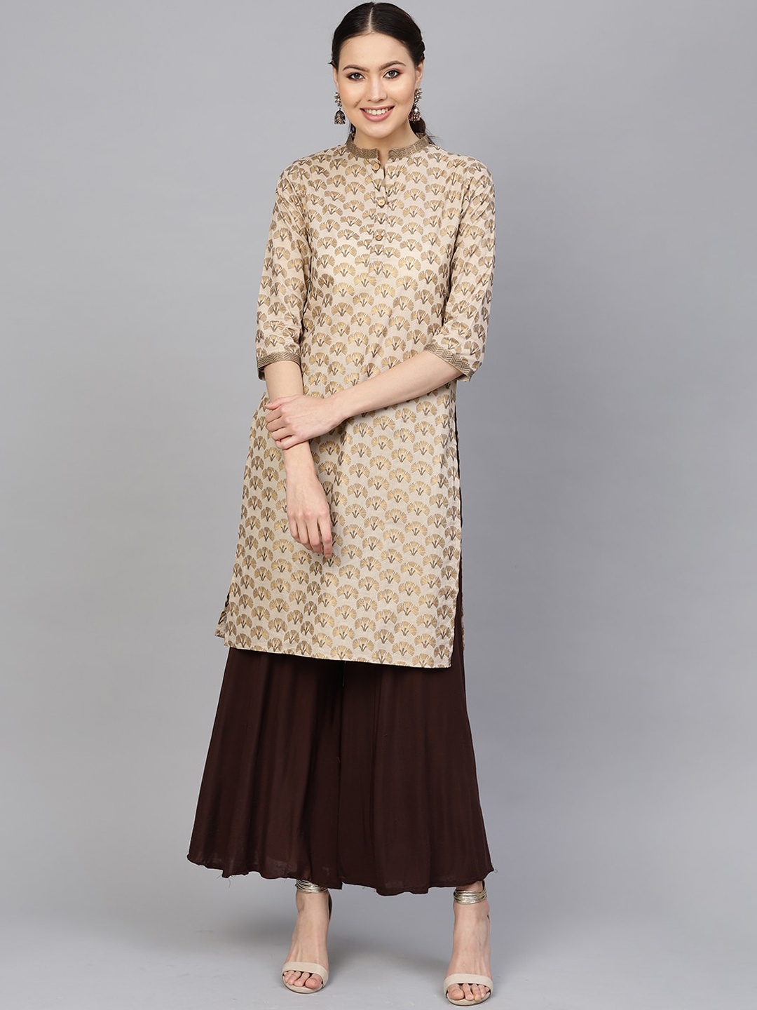 

Indo Era Women Beige Ethnic Motifs Cotton Kurta