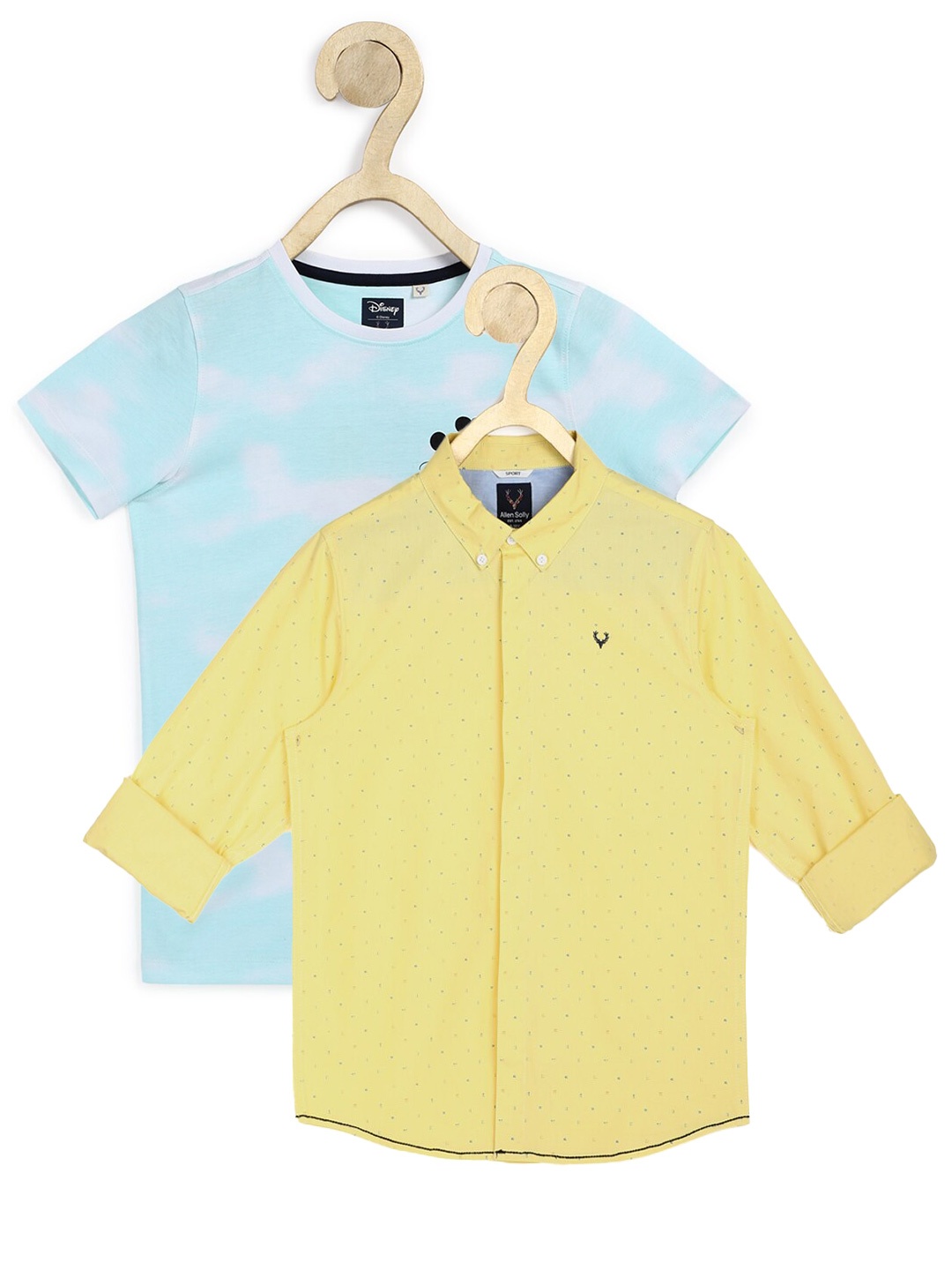 

Allen Solly Junior Boys Yellow & Blue Solid Cotton Casual Shirt with T-shirt