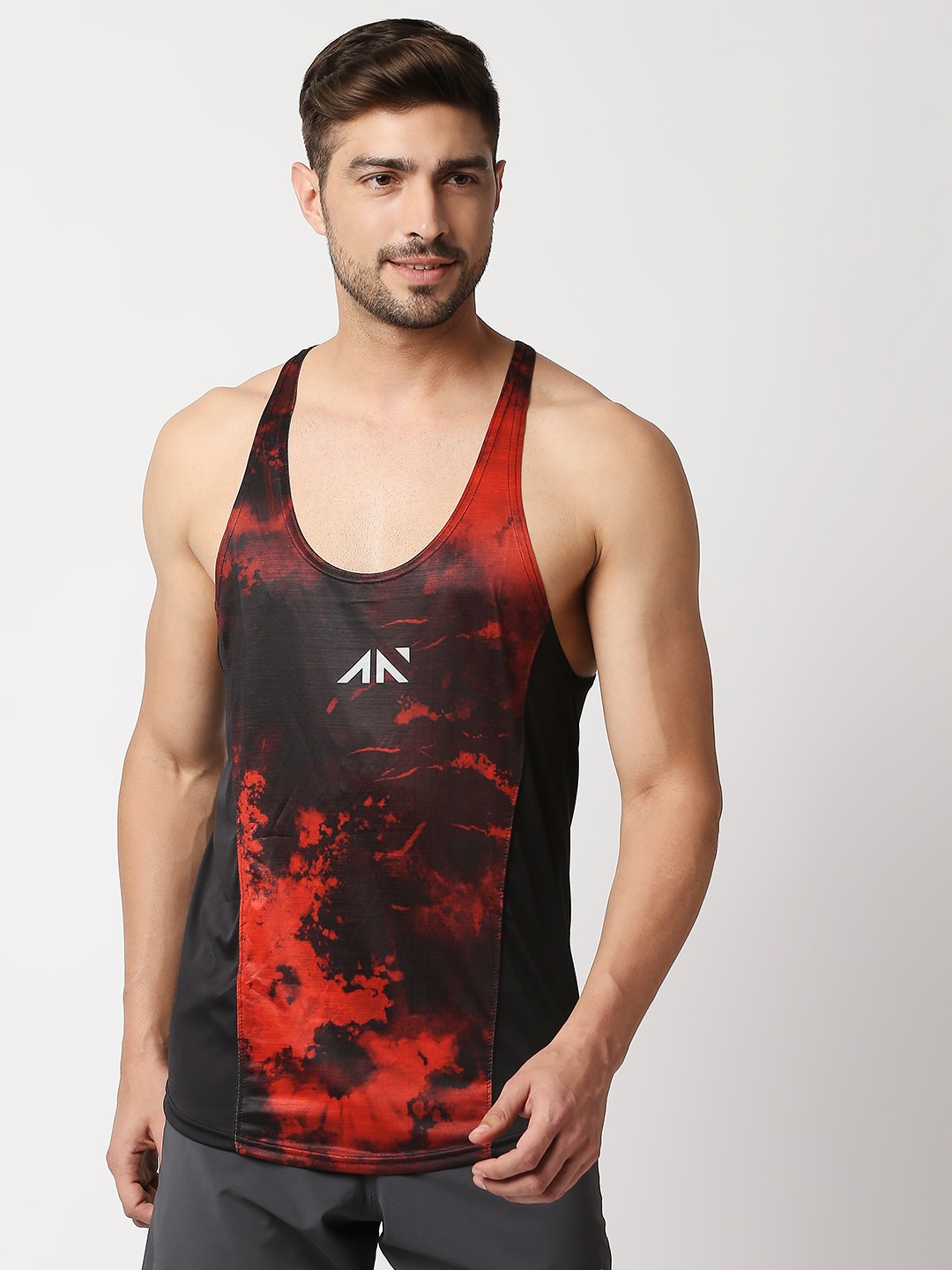 

AESTHETIC NATION Men Red Printed Dri-FIT Training or Gym T-shirt