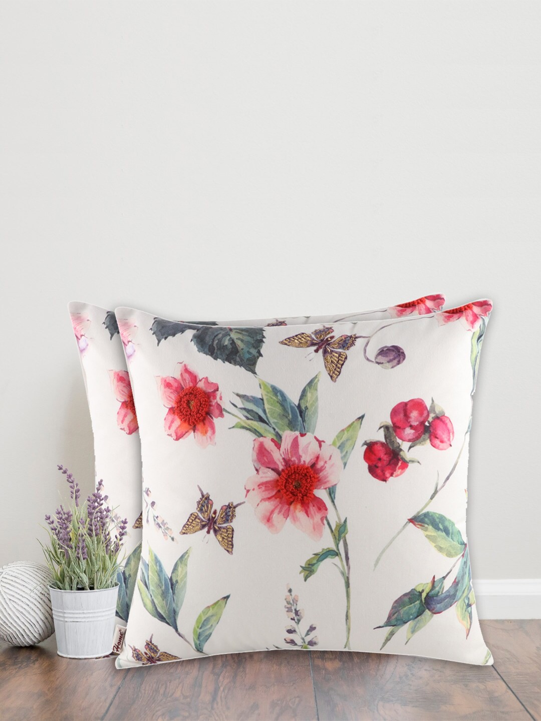 

Home White & Pink Set of 2 Floral Square Cushion Covers