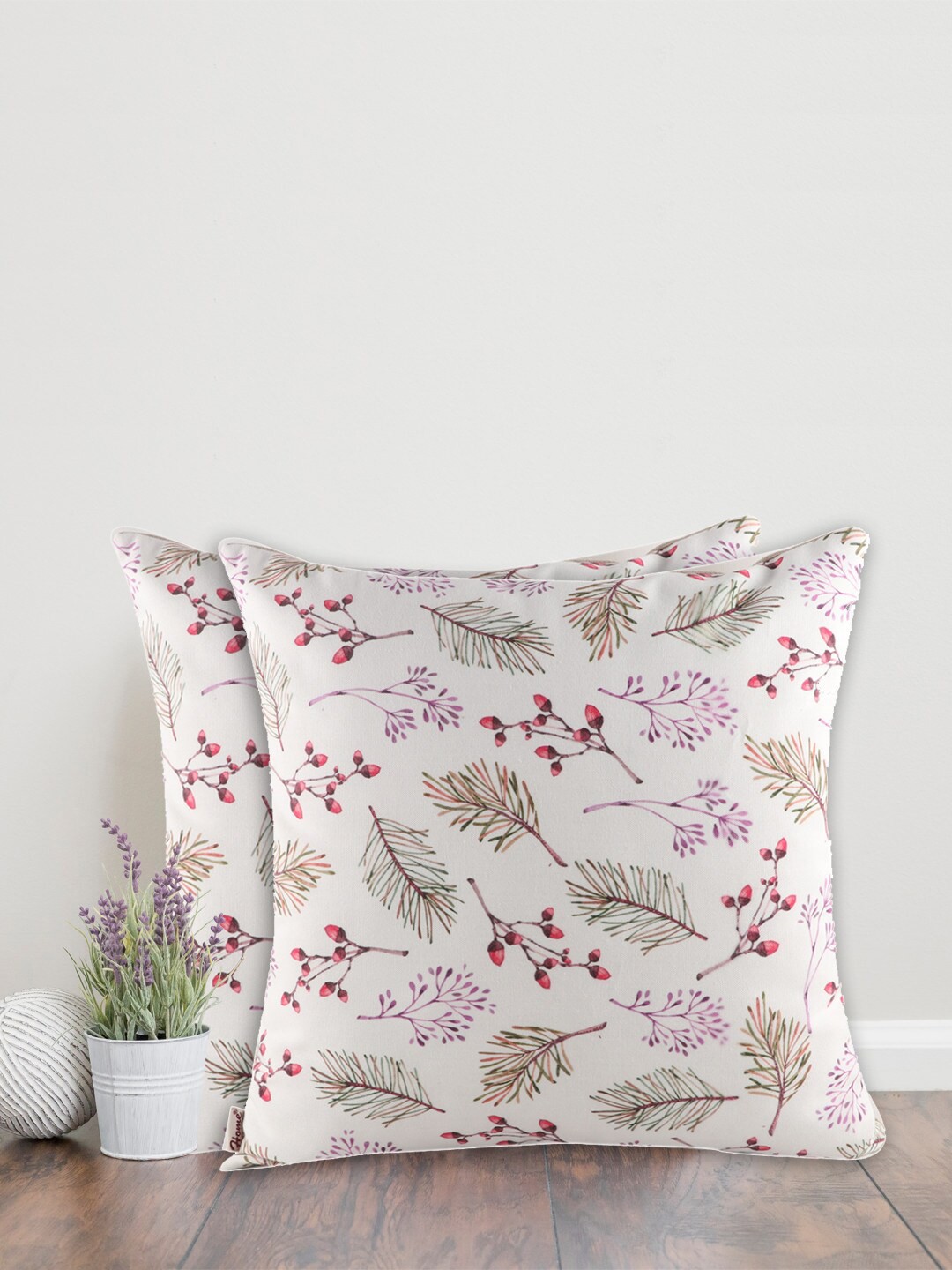 

Home White & Purple Set of 2 Floral Square Cushion Covers