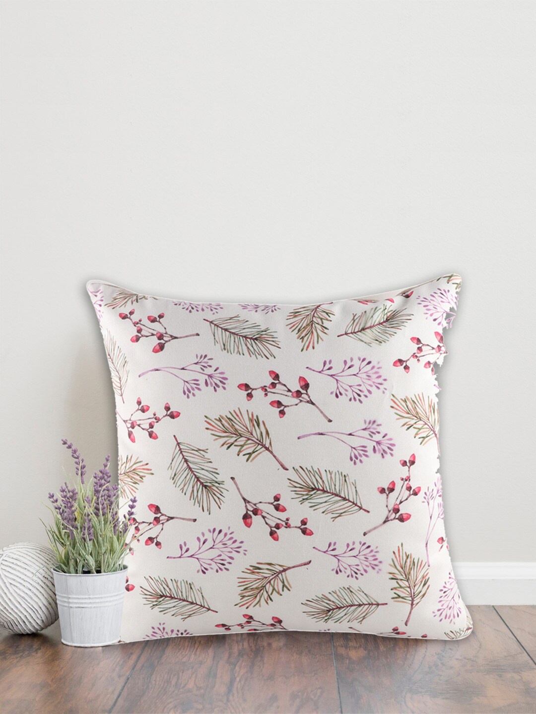 

Home White & Red Floral Printed Cotton Square Cushion Covers