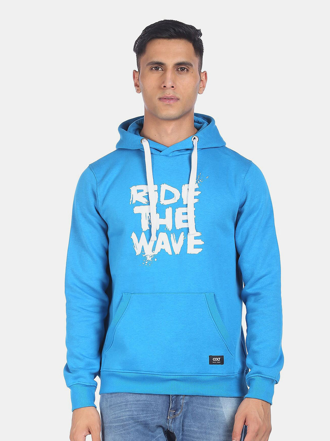 

Colt Men Blue Printed Hooded Sweatshirt