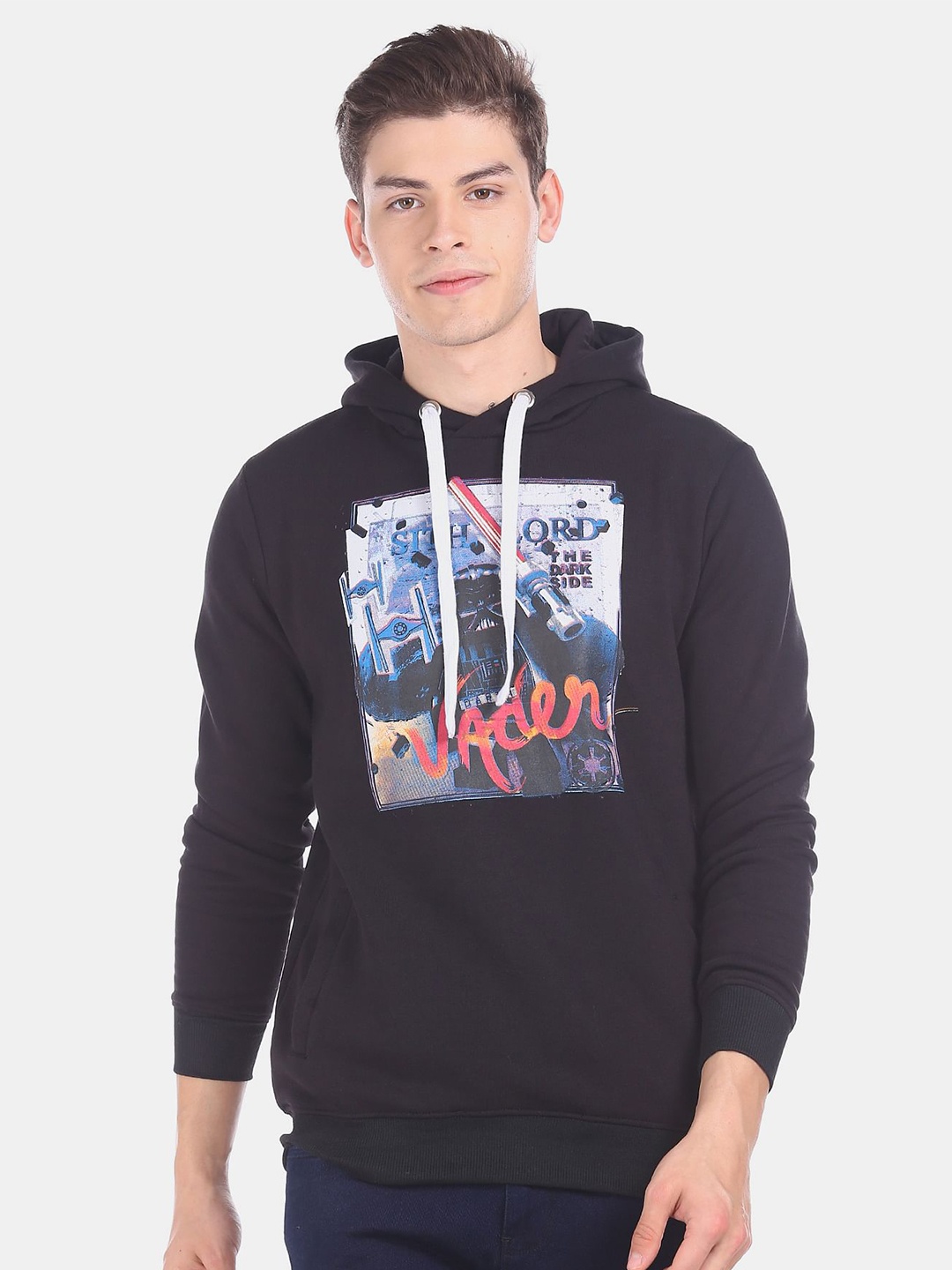 Colt Men Black Printed Hooded Cotton Sweatshirt