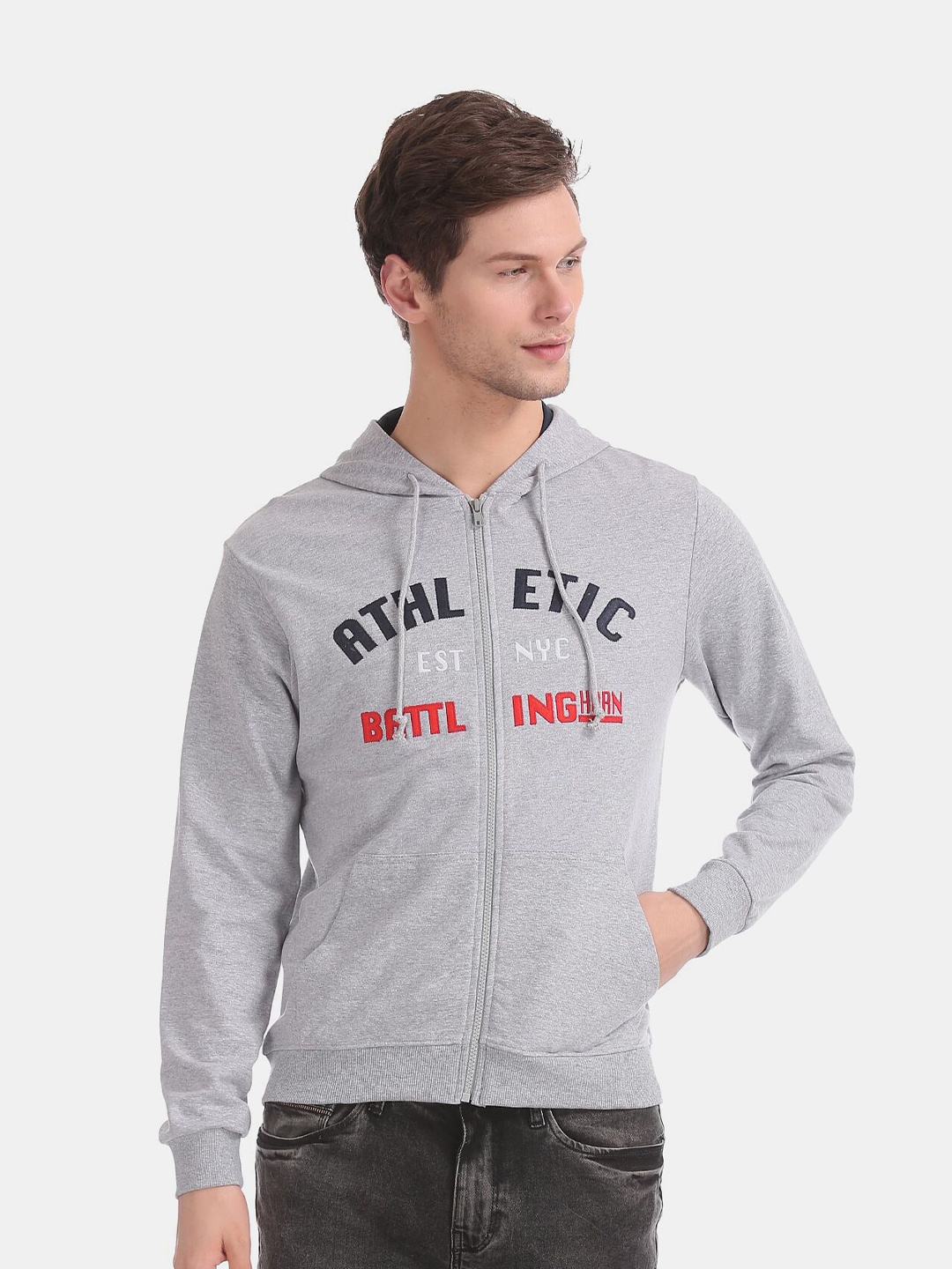 

Colt Men Grey Printed Hooded Cotton Sweatshirt