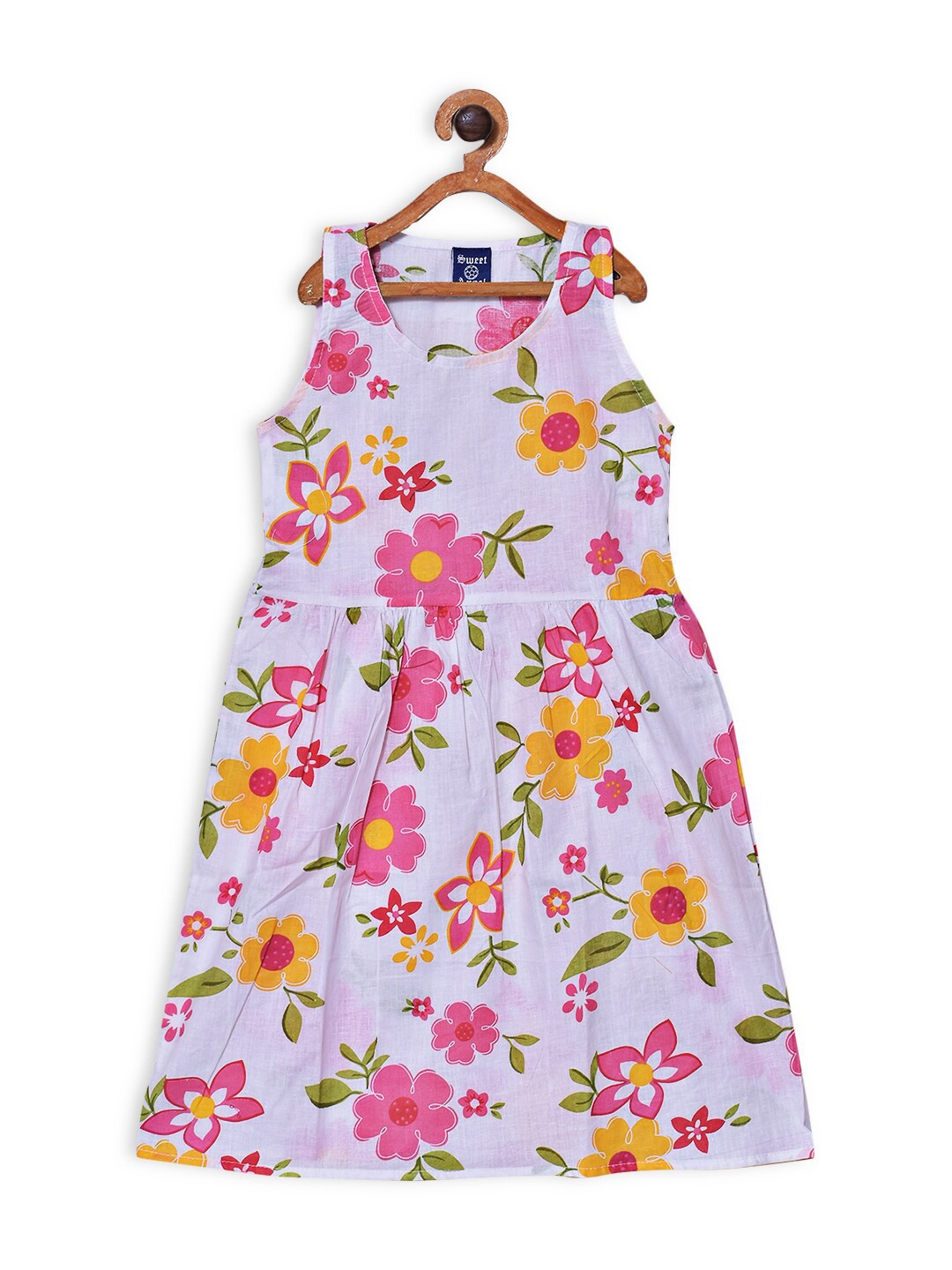 

SWEET ANGEL Girls White & Pink Floral Printed Dress