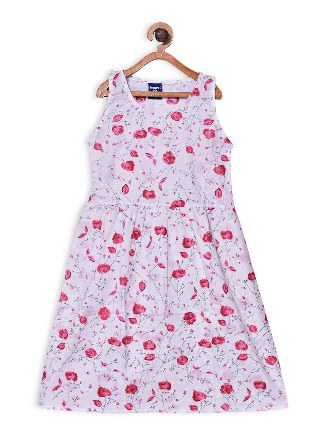 

SWEET ANGEL Girls Pink Floral Printed A-Line Cotton Dress