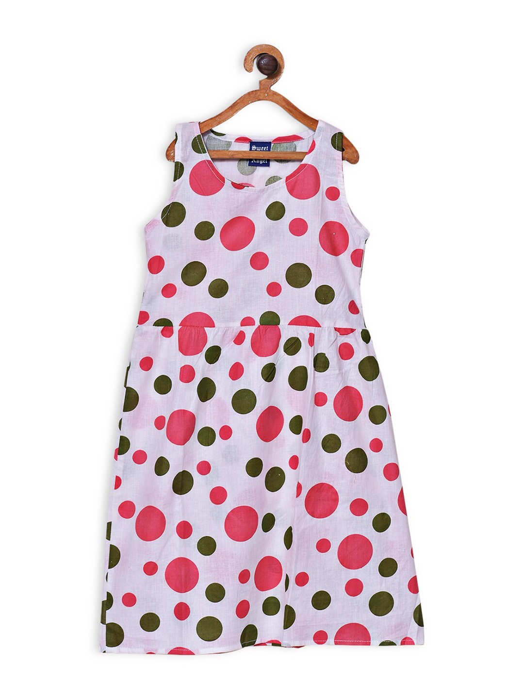 

SWEET ANGEL White & Pink A-Line Cotton Dress