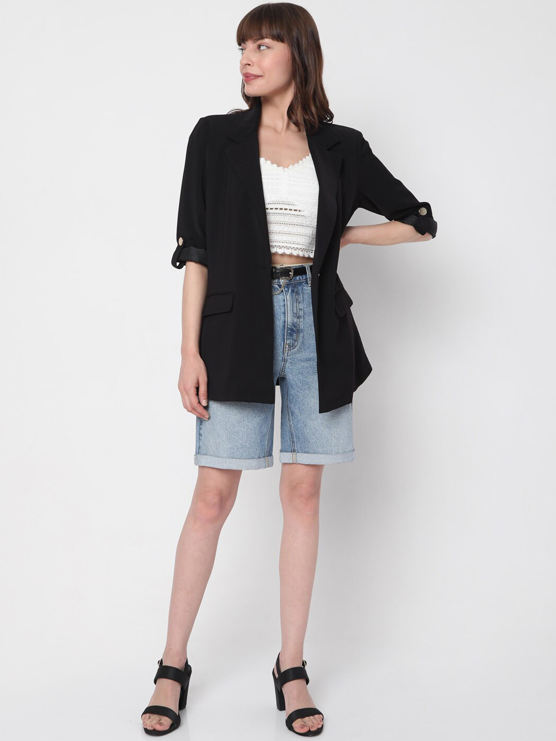 

Vero Moda Women Black Solid Single-Breasted Casual Blazer