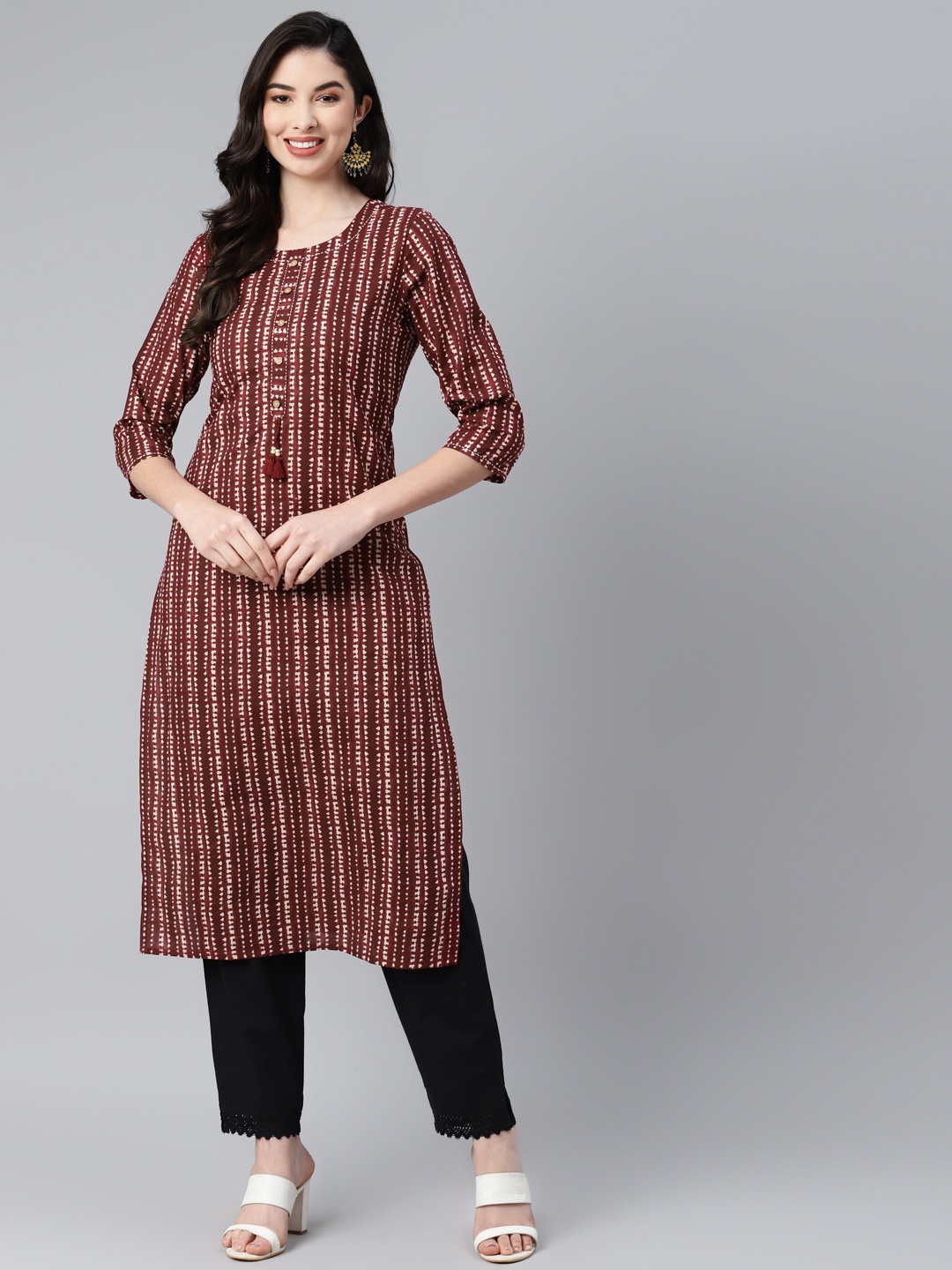 

PIROH Women Maroon & White Bandhani Printed Pure Cotton Kurta