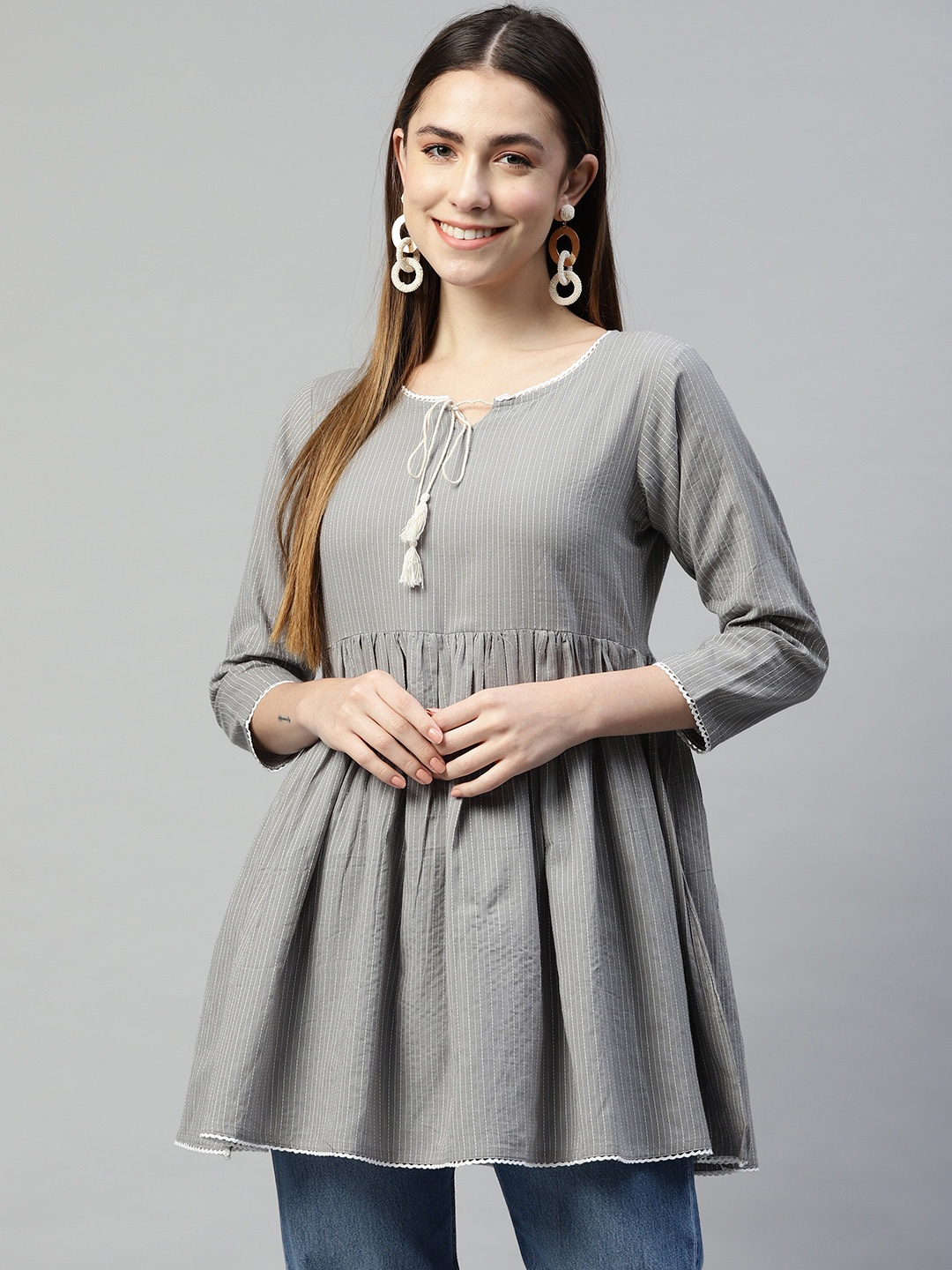 

RAJGRANTH Grey Striped Tunic