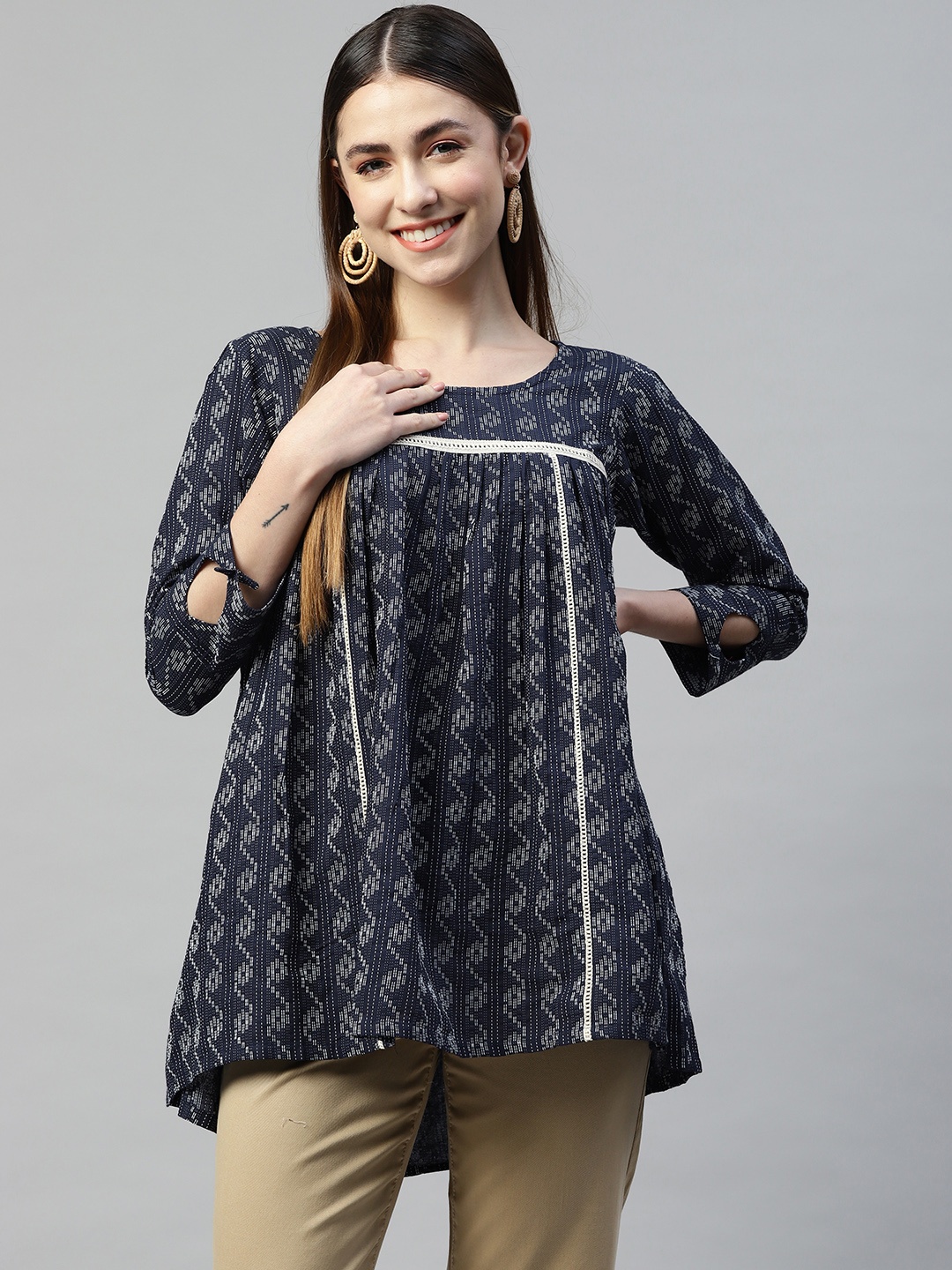 

RAJGRANTH Navy Blue Printed Tunic