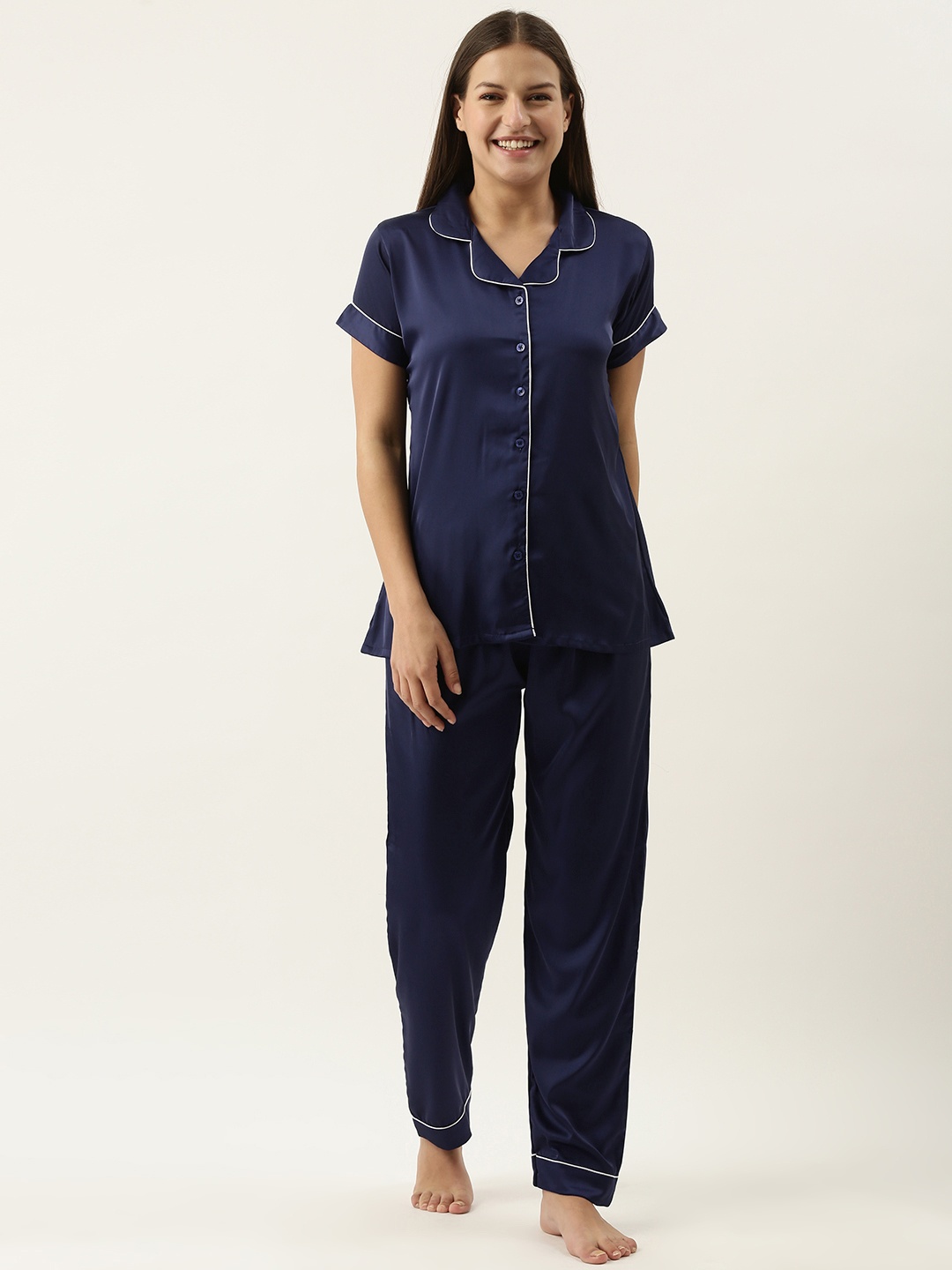 

FashionRack Women Navy Blue Satin Night suit