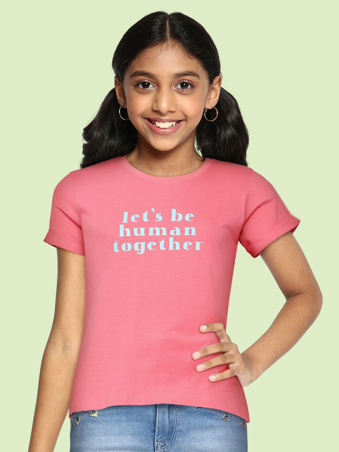 

JUSTICE Girls Pink Printed Pure Cotton T-shirt