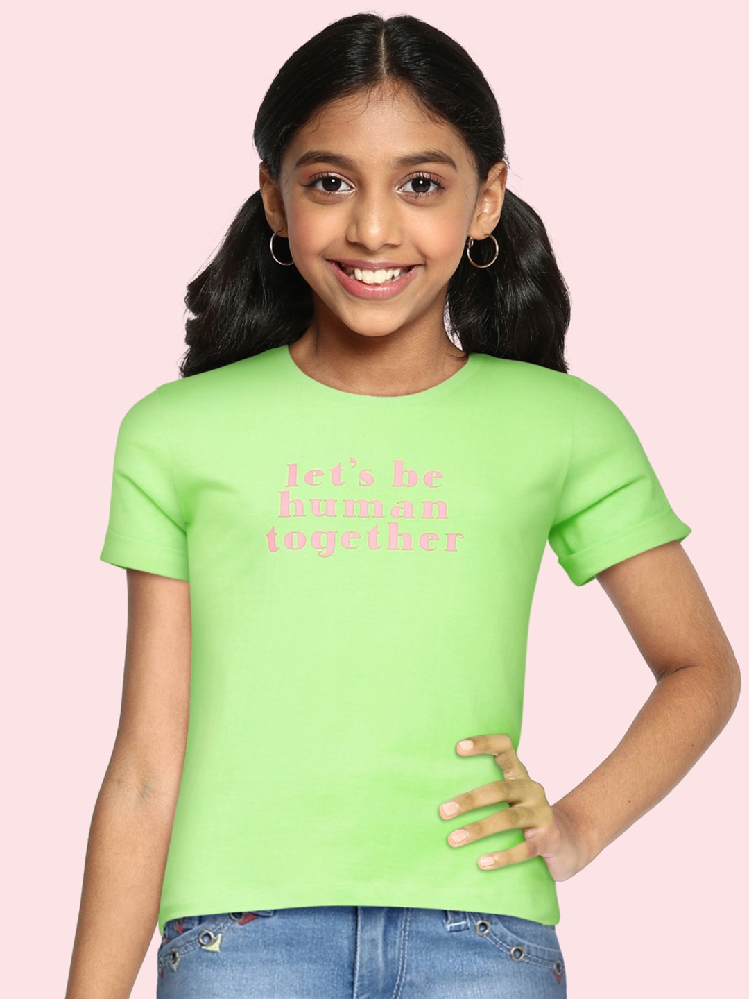 

JUSTICE Girls Lime Green Pure Cotton Printed T-shirt