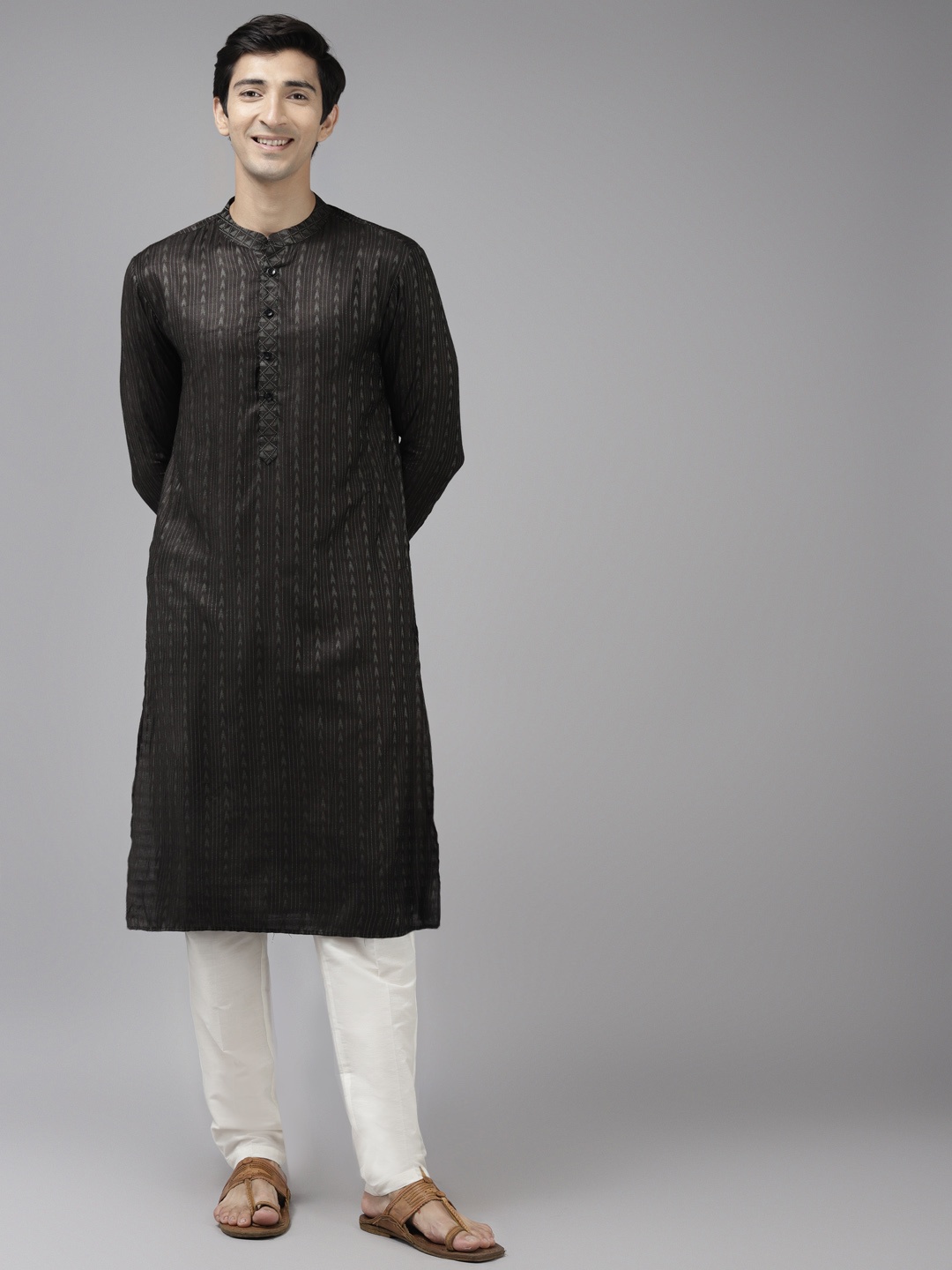 

See Designs Men Black Thread Work Kurta with Trousers