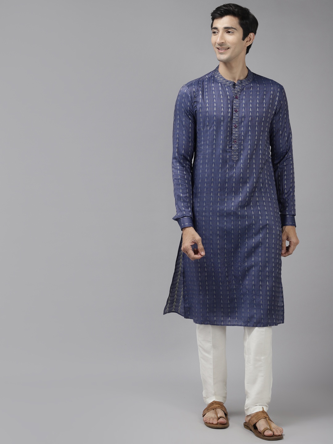 

See Designs Men Blue Thread Work Kurta with Trousers