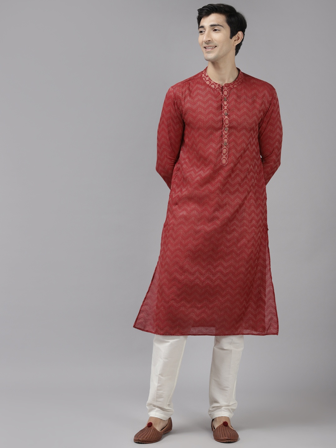 

See Designs Men Maroon Thread Work Kurta with Trousers