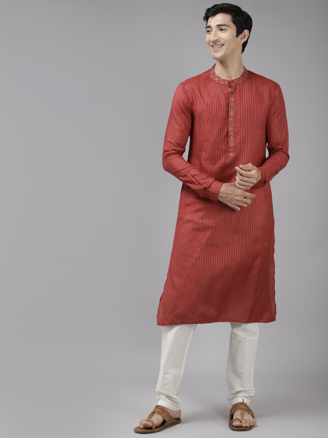 

See Designs Men Maroon Thread Work Kurta with Trousers