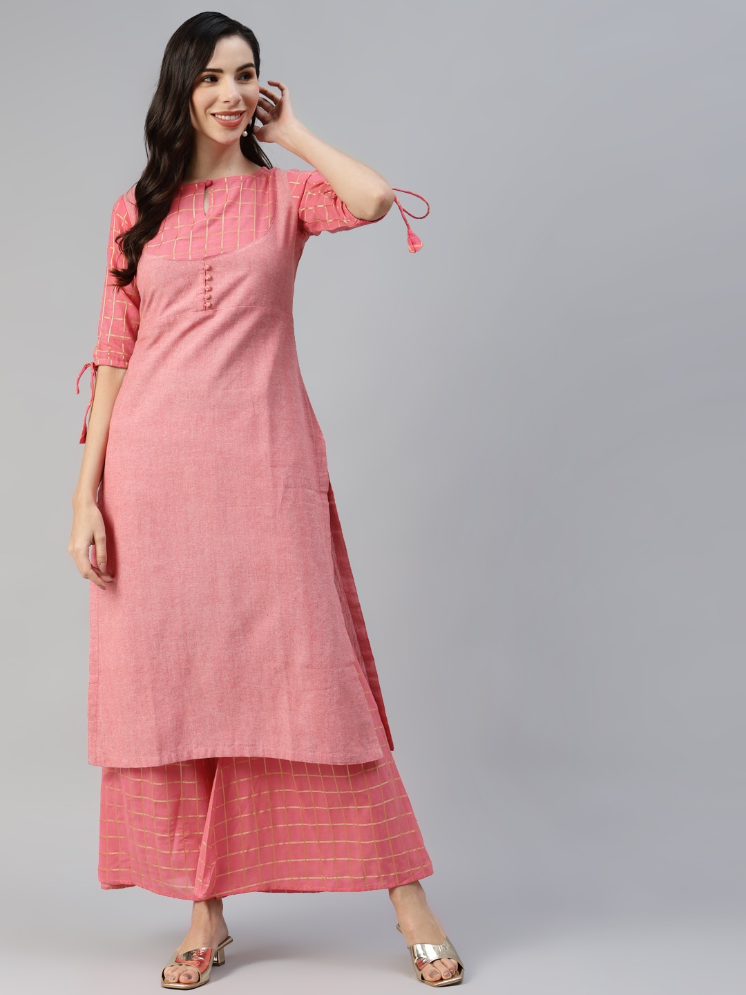 

MBE Women Peach-Coloured Pure Cotton Kurta with Palazzos